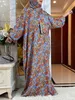 Etniska kläder Nya muslimska bomull Abayas för kvinnor Ramadan Prayer Dubai Turkiet Mellanöstern Femme Robe Floral Loose African Dress Turban Joint T240510