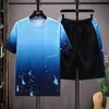 Heren bedrukt contrastkleur trendy shirt en shorts tweedelige set zomer qcik droge trainingspakken sets coole korte mouw broek backstreet sportkleding