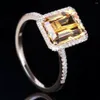 Cluster Rings Fashion Yellow Crystal Citrine Gemstones Diamonds For Women White Gold Silver Color Wedding Jewelry Bague Bijoux Gifts 259s