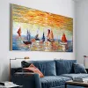 Абстрактная картина маслом Sea Sherrise, картинка на парусной лодке, горизонтальная, гостиная, офис, украшение домашней стены, нерамбированные