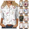 Women's T Shirts Uniquely Styled Ladies Floral Print Three Quarter Sleeve Button Collar Top T-Shirt Bottom Shirt Premium Trends