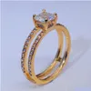 Anneaux 14K Gold Double Diamond Crown Ring Princess Engagement pour femmes pour femmes bijoux de mode Drop Livraison Otkde