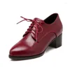 Kleiderschuhe Burgunder Schwarz Farbe Britische Stil Formale Büro Karriere als Pumpen Pumps Schnüre-up Square Chunky High Heels Oxfords Frauen Brogues