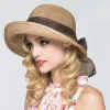 Summer Bow Ribbon Sun Hat Panama Women's Cap Bonnet Beach Straw Hats summer hats for women gorro mujer