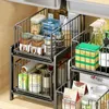 Kök förvaring 2 Tier Basket Drawer Organizer Under-Sink Rack Tray Pull-Out glidbänk för krydda burk