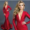 Seksowne długie czerwone sukienki wieczorne Sukienki Głębokie w dekolcie długie rękawy Spandeks Formalne suknie wieczorowe sukienki na studniówek na zamówienie Made Vesti 195s