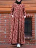 Etniska kläder Zanzea Retro Dubai Abaya Turkiet Hijab Dress Women Vintage Floral Printed Maxi Sundress Summer Long Slve Kaftan Muslim Vestido T240510