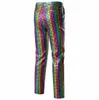 Rainbow Plaid Sequin Glitter Pants Men 70s Disco Party Dancer Singer Męs