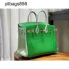 Women Brkns Handbag Genuine Leather 7A Handswen Misty Crocodile Skin Cactus Green Mint Green 25CM Color Summer LuxuryIXSK