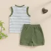Kleidungssets Sommer Kinder Baby Jungen Baumwolle gestreiftes Druck ärmellose O-Neck gerippte Tanks Tops High Taille Pocket Shorts