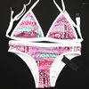 Frauen Badebekleidung Brasilianer Badeanzug Retro -Stil Einfaches Model Sexy Druckbikini Halfter gepolstert für Frauen