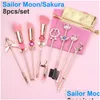 Makeup Brushes Sailor Moon Brush Magical Girl 8pcs Set Rose Gold Cardcaptor Sakura Cosmetic With Cute Pink Bag Make Up Tool Drop Del Dhr1p