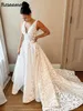 Taschen gegen Bohemian Hochzeitskleid 2024 Vestido Noiva Sommer eine Linie Boho Hochzeitskleid gegen Halsspitze Offener Rücken Ärmel