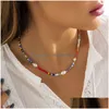 Chokers Creative Contrast Color Rice Bead Pärlad halsband för kvinnor Enkel geometriskt enkellager Drop Leverans smycken Halsband Pen Dhjdo