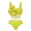 Farbe solider Split Badeanzug für Frauen mit sexy Hochbund dreiteils Set New Bikini