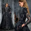 Ziad Nakad 2019 Nieuwste prom jurken Luxe kralen pailletten Crystal Bateau Velvet Lange mouw avondjurken