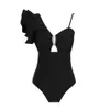 Femmes New S One Piece Shoulder Lotus Edge Explosif Print Swimsuit Xingcheng Houlder Wimsuit