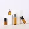 収納ボトル1ml 2ml 3ml 5ml x100アンバーガラスミニエッセンシャルオイルドロップパックバイアルドロッパーブラックキャップ