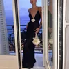 Casual jurken zwarte maxi voor vrouwen 2024 v-neck 3d flowe backless spaghetti riem elegante prom jurk vrouwelijke zomer zonsovergangen