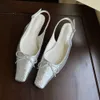 Glitter Square Head Pumps Fashion Slingback Sandals for Elegant Sexy Bow Designer Shiny Low Heel Mule Shoes Women