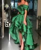 Элегантные платья для выпускного вечера Hi-Lo Green Taffeta с оборками a-line на одно плечо плиссированное асимметричную длина платья на молнии на спине для женщин для женщин