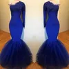 Robes de bal bleu royal sud-africain Vintage à manches longues une épaule sirène sirène occasion robes de soirée conçus usure formelle 219J
