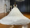 2024 Saudi Arabic Puffy Wedding Dresses Scoop Long Sleeves Pearls Beads Sequins Tulle Puffy Bridal Gowns Lace Up Vestido De Noiva Casamento