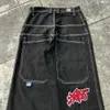 Męskie dżinsy vintage marka czarna worka moda hip hop punkowy wysoki talia dżinsowe spodnie harajuku tter broidery men kobiety strtwear h240508