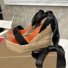 Kutu Kadın Yüksek Topuklu Gerçek İpek Ayak Bilgi Kama Sandalet Platformu Espadriles Sandal Yaz Gelinlik Ayakkabıları 565