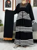 Roupas étnicas 2023 New Kaftan Women Cotton Cotton Abaya Vestidos Long Slve estilo solto Dashiki Dubai Stripe Lady Lady Vestres para Lady T240510