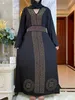 Etniska kläder Nya afrikanska hösten Abaya för kvinnor Dubai Islamiska klänning svarta diamanter Långt Slve Arab Muslim Evening Dress Party Clothing T240510