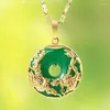 Kolye Kolyeleri Doğal Yeşil Hetian Jade Dragon Phoenix Kolye Çin Jadeite Muska Moda Cazibesi Takı Hediyeleri