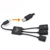 3 In 1 micro USB Hub mannelijk aan vrouwelijke dubbele USB 2.0 Host OTG Adapter Cable Converter Extender Universal voor mobiele telefoons zwart