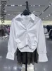 Women's Blouses 2024 Bazaleas Store Officiële Crop Top Long Sleeve Elegante bijgesneden shirts en White Button Shirt