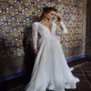 Hot Sale Beach A Line Wedding Dresses Long Sleeves Bling Sequins Appliqued Lace Dot Bridal Gowns Gorgeous Noble Backless Robes De Marie 257r