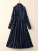 Robes décontractées aeleseen vintage noire midi robe pour les femmes conception de mode à manches longues à manches longues maille patchwork bleu marine élégant
