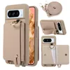 Crossbody Litchi Leather Card Holder Wallet Case For Google Pixel 8 Pro 9, Hand Strap Wristband Kickstand Cover