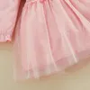 女の子のドレス長袖のベビードレスプリンセスレース人形の首輪葉レイヤーレイヤーチュールヘム幼児服スプリングカジュアル幼児