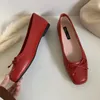 Casual Shoes 2024 Red Women Flat Fashion Square Toe Shallow Slip On Ladies Ballet Soft Leather Outdoor Loafers S