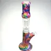 Combination Silicone Glass Bong Bowl Smoking Water Pipes with 15 Inch 14mm Female Colorful Recycler Beaker Glass Bongs