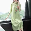 Robes de fête Style chinois Hanfu Summer 2024 Robe brodée ethnique Broidered Zen Long Elegant Fashion Stand Collar Vêtements