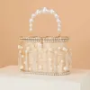 Alizekerr Diamond Tassel Evening Bags Women Gorgeous Unique Hollow Out Pearl Metal Cage Clutch Purses and Handbags Wedding Party 240509