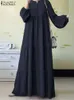 Etniska kläder Zanzea Muslim modeklänning Lång slav V-ringad solid klänning Spring Elegant Trkiye pannbandsklänning Vintage Party Dubai Maxi Sundress T240510