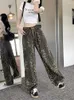 Women's Jeans Spring Summer Leopard Print Long Pant Women Loose Korean Style Pleated Ladies Trousers High Waist Fashion Retro Woman