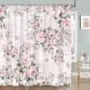 Shower Curtains Pink Floral Curtain Watercolor Botanical Green Leaf Farm Simple Spring Modern Textured Polyester Bathroom Decor