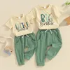 Zestawy odzieżowe Toddler Baby Boys 2-częściowy strój Big Brother Print T-shirt krótkie rękawie i elastyczne spodnie letnie pasujące ubrania Zestaw ubrania