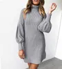 Automne et hiver mode Street Street Round Round Coulle Loose Design Design Lantern Long Manche Bodycon Chic Bodycon AST9215