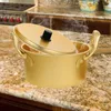 Doppia caldaie per la casa piccola cucina a gas a doppia ear zuppa ispessita e approfondita di pasta istantanea in alluminio giallo riutilizzabile.