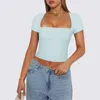 Frauen Tanks Mode U-Neck Frauen T-Shirts Grundlegende Kurzschlämchen Crops Tops Solid Color Casom Summer Slim Fit Shirts Streetwear Streetwear