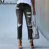 Kadınlar Yırtık Sıkıntılı Sıska Yüksek Bel Denim Pantolon Rendelenmiş kot pantolonlar ince jeggings bayanlar bahar sonbahar aşınma 240510